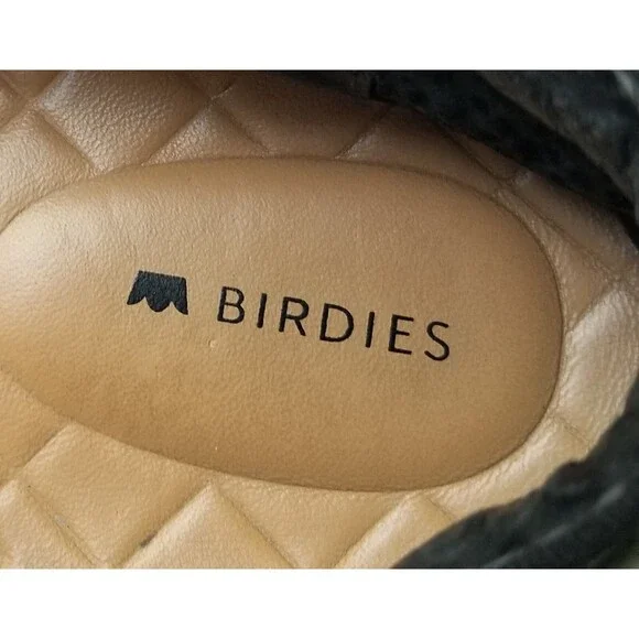 BIRDIES The Swift Black Leather Slip On Sneakers Sz 6.5 Flat White Soles - Picture 3 of 15